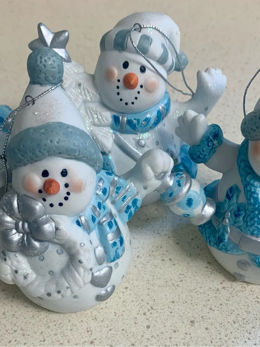 Festive Blue, White & Silver Snowman Ornament Set of 4 - Home Holiday